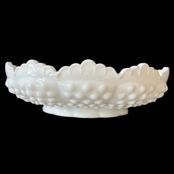 Vintage Fenton Glass Ashtray MCM White Scalloped Chip and Dip Bowl Hobnail Vtg - Picture 7 of 12